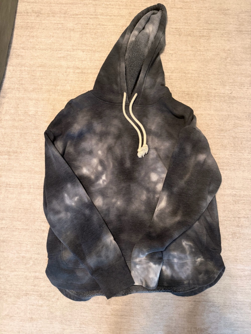 Black Tie-Dye Hoodie with Cream Drawstrings